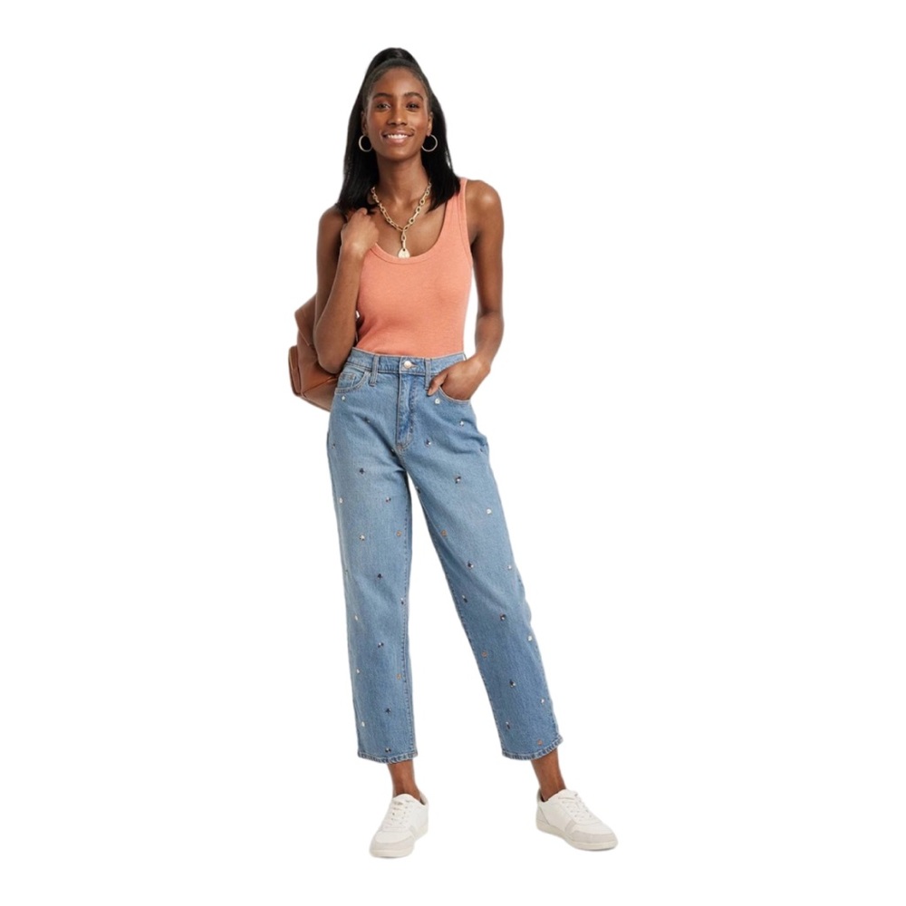 Universal Thread Sz 30 Vintage‎ Straight Floral Embroidered Blue Jeans